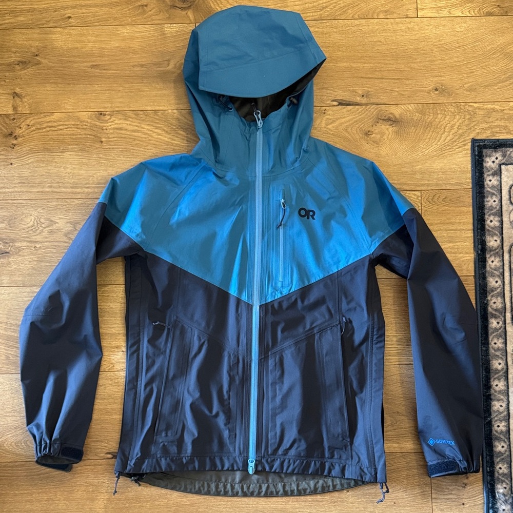 Outdoor Research Light and Dark Blue Gore-Tex Hooded Jacket